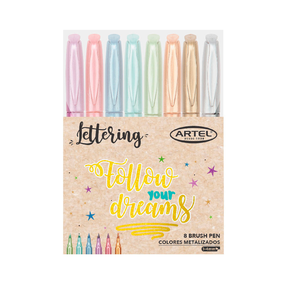 MARCADORES BRUSH PEN 8 UN METALIZADOS ARTEL