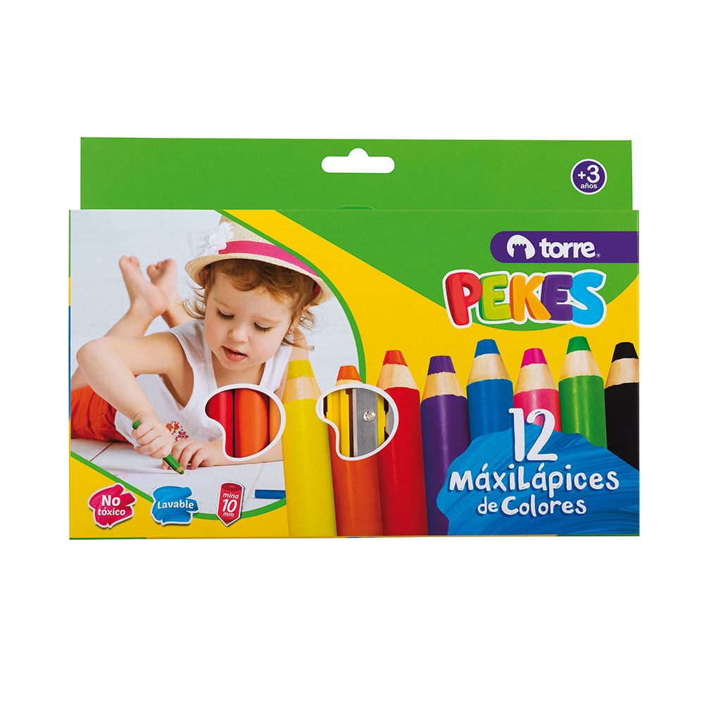 LAPICES 12 COLORES PEKES+ SACAPUNTAS TORRE