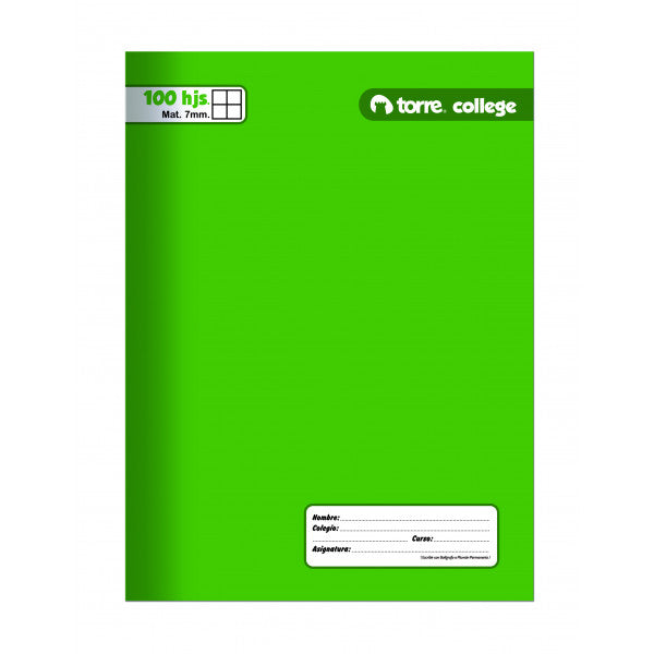 CUADERNO COLLEGE 100 HOJAS 7MM TORRE