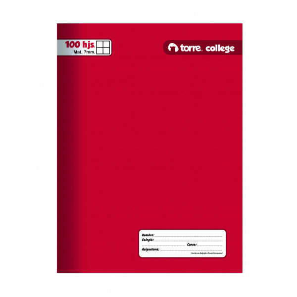 CUADERNO COLLEGE 100 HOJAS 7MM TORRE