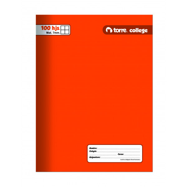 CUADERNO COLLEGE 100 HOJAS 7MM TORRE