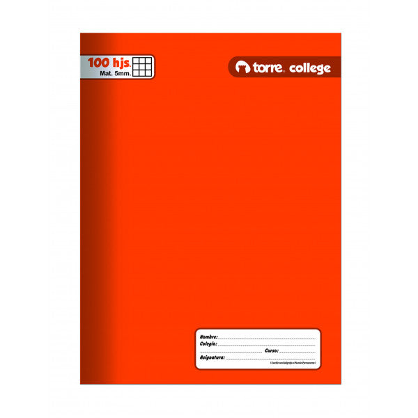 CUADERNO COLLEGE 100 HOJAS 5MM TORRE