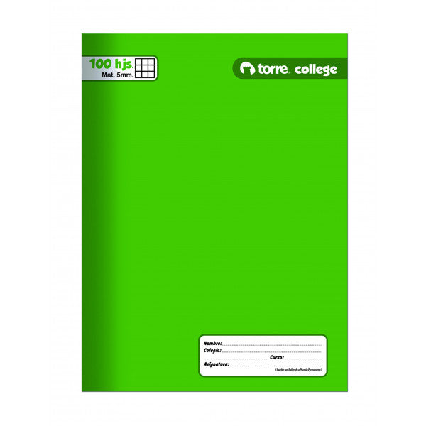 CUADERNO COLLEGE 100 HOJAS 5MM TORRE