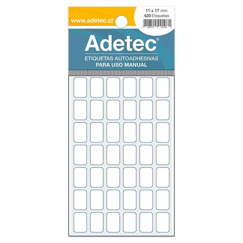 ETIQUETA RECTANGULAR BLANCA 11X17MM 420 UNIDADES ADETEC