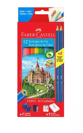 LAPICES 12 COLORES FABER CASTELL PROMO +2 GRAFITOS+GOMA+SACAPUNTAS