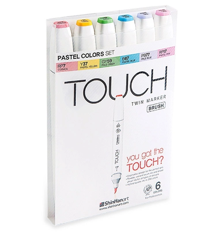 MARCADORES TOUCH TWIN BRUSH 6 COLORES SET TONOS PASTEL
